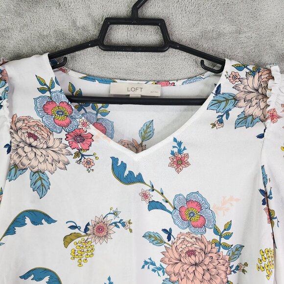 Women's Multicolored LOFT Floral Print Blouse Long Sleeve V Neck Size XSP - Picture 4 of 10